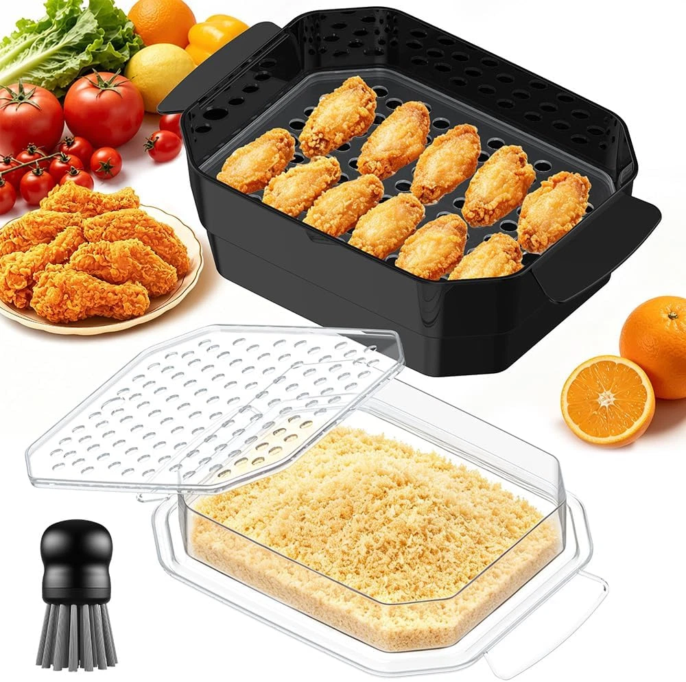 XL Batter Bowl with Lid,10-11Qt Dual-Sifter Breading Bowl for Fried Food Chicken