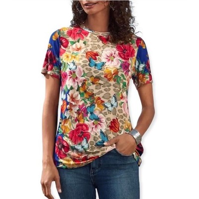 Johnny Was Mayflower Favorite Short Sleeve Crewneck Swing Tee Multi Size XS