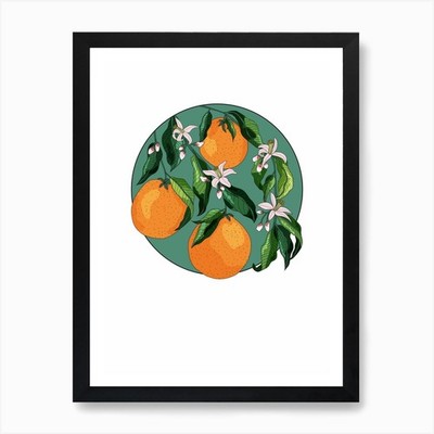 Gerahmtes Wandbild Poster Leinwanddruck Bild rund Mofit Orangenblüte Blume