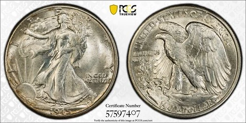 1945-D Walking Liberty Half Dollar 50c PCGS MS66 Superb Gem!!! Gold Shield!!!