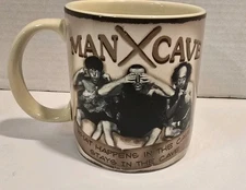OPEN ROAD MAN CAVE 3 STOOGES COFFEE CUP MUG RETIRED 2012 TAUPE BLACK CREAM