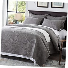 Quilt Size Bedding Set-Embossed, Bedspreads-Lightweight Summer Soft King Grey