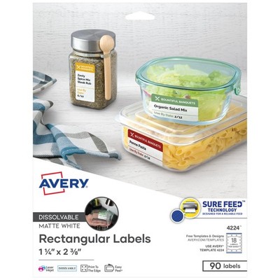 Printable Dissolvable Rectangle Labels 1-1/4 x 2-3/8 White Avery Customizable