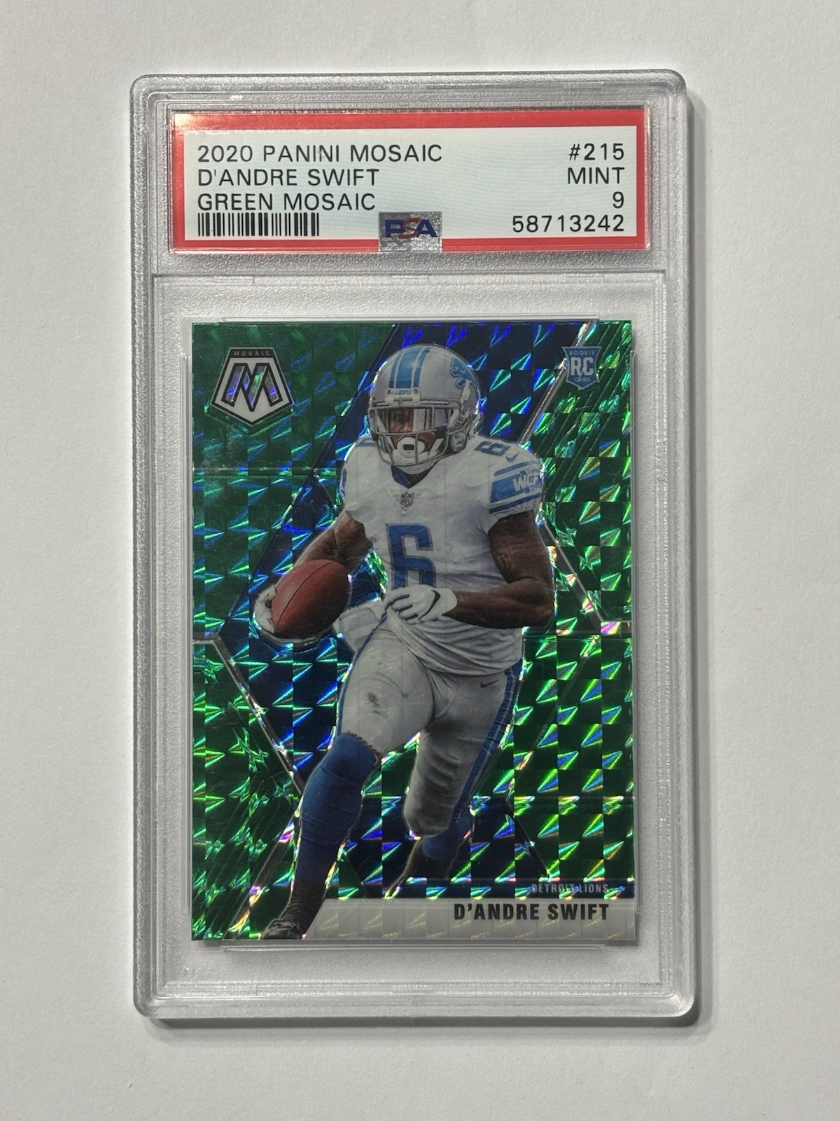 Panini 2020 Mosaic Rookies D'Andre Swift #215 Green Mosaic Prizm RC PSA 9