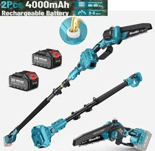 2-in-1 Cordless Pole Saw (16FT Max Reach) 6" Brushless 2X4000mAh fr Tree Cutting
