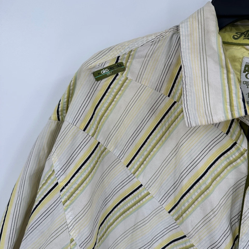 Camisa Akdmiks Para Hombres Con Botones Talla XL Hip-Hop Y2K Rayas Bordado Logo Foto 3 de 4