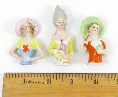 3 x antike Porzellan Nadelkissen Halbpuppe Figur 1920/1930