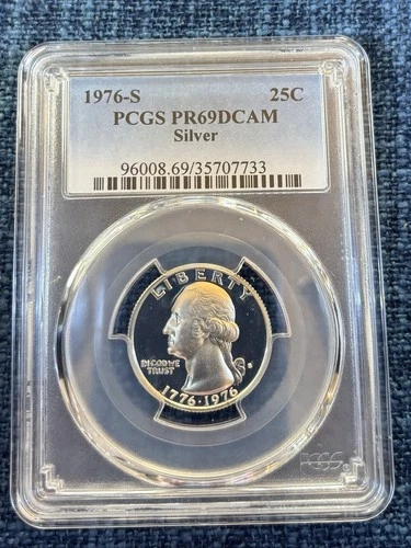 1976-S Silver Proof Bicentennial Washington Quarter PCGS PR69DCAM, Mirror Finish