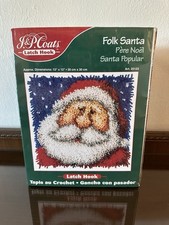 J P Coats Holiday Folk Santa Latch Hook Rug Kit Boxed 12" x 12" Vintage