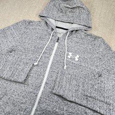 Under Armour Rival Terry Hoodie Men Medium Full Zip Heather Gray Cotton Blend