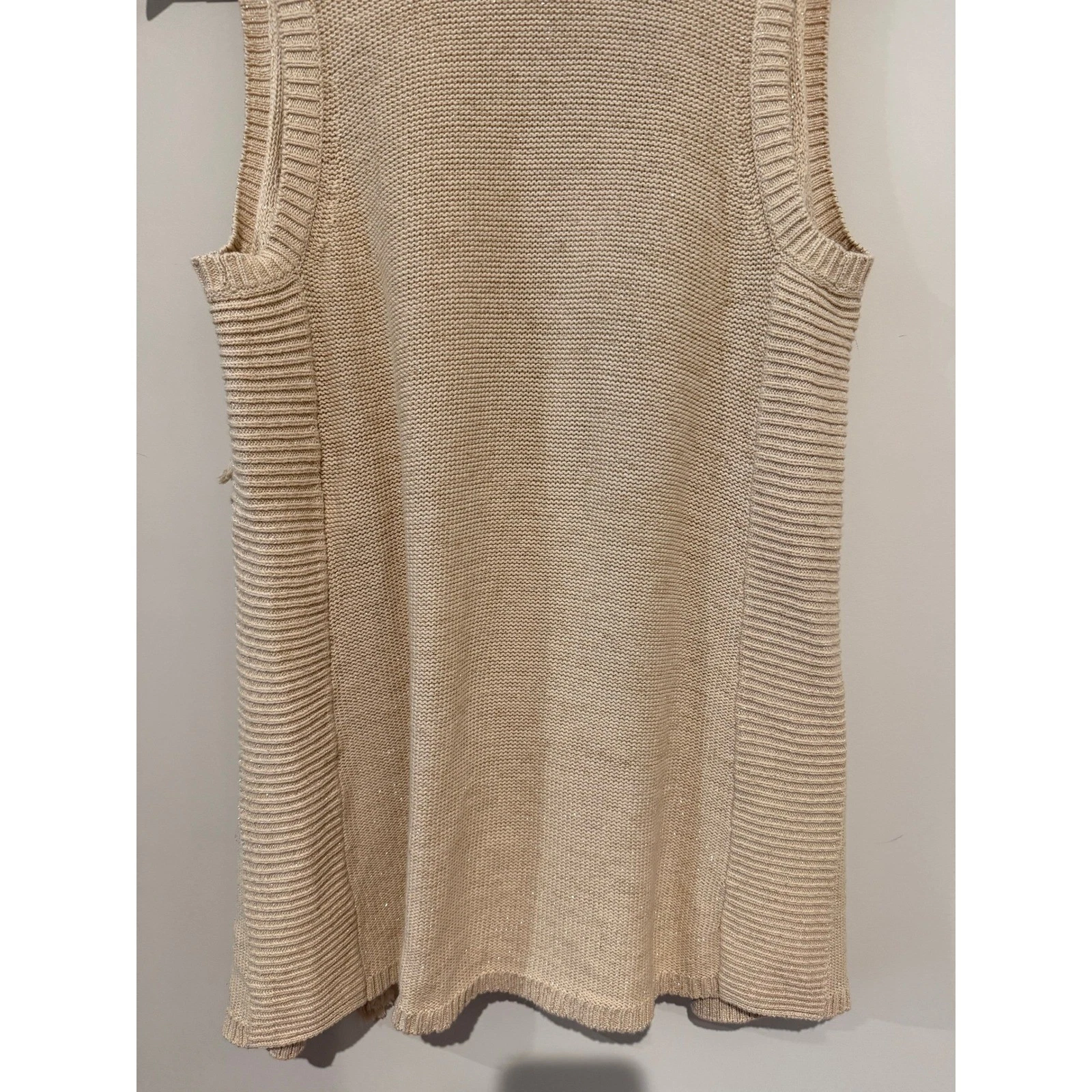 Lilly Pulitzer Tan Tassel Fringe Metallic Shimmer Cardigan Vest XS Layering Boho - product detail image 4