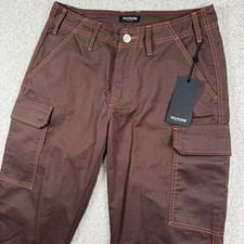 NEW True Religion Cargo Pants Mens 30 Brown Orange Stitching Bracken Papaya
