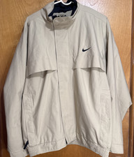 Nike Fit Golf Jacket Khaki Tan Windbreaker Full Zip Mesh Lining Pockets Size L