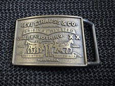 Vintage 1970's Levi Strauss & Company Metal Belt Buckle Jean Label Made in USA