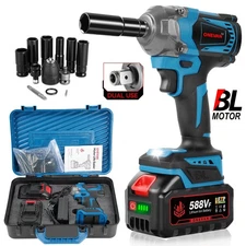 1200Nm Electric Impact Wrench 1/2'' Brushless Power Drill Driver +2 Battery Case