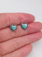925 Sterling Silver Turquoise Heart Stud Earrings 9.5mm/0.37"