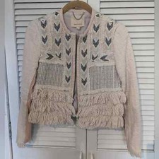 Rebecca Taylor Cropped Tweed Jacket With Embroidery Size 2