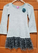 WHAT A DOLL Girl's M 7-8 Gray & Aqua Lined Zebra Print Tulle Skirt Dress