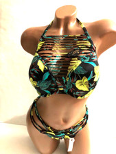 Victorias Secret VS Archives Strappy Push Up Swim Bikini 2 PC Set Vintage Leaves