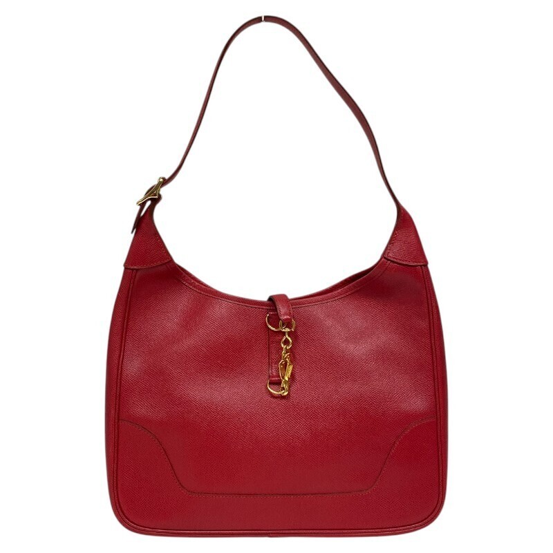 HERMES Trim 31 Shoulder Bag Rouge Cazac Gold Courchevel Leather Engraved Hardware