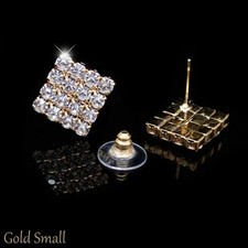 Square Stud Earrings, Diamond Shape, Silver, Gold and Rose Gold, Sparkle Bling