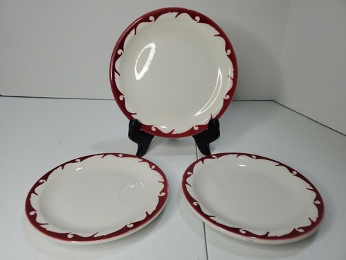 RARE Jackson China Falls Creek PA Airbrush 3 Dessert salad plates Red Scroll - 第 1/9 張圖片