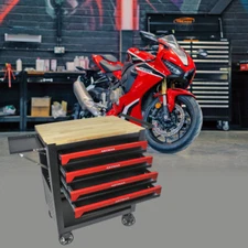 4 Drawers Rolling Tool Multifunctional Cart Garage Storage Cabinet Wooden Top