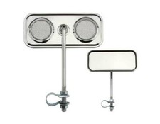 5" LONG BICYCLE BOLT ON LOWRIDER RECTANGLE MIRROR W/CLEAR REFLECTORS IN CHROME.