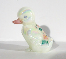 Fenton Glass Pearl White Opalescent Iridized Hand Painted Duckling Duck Figurine