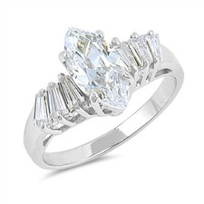 Sterling Silver 2.60 cttw Marquise And Tapered Baguette Cubic Zirconia Ring