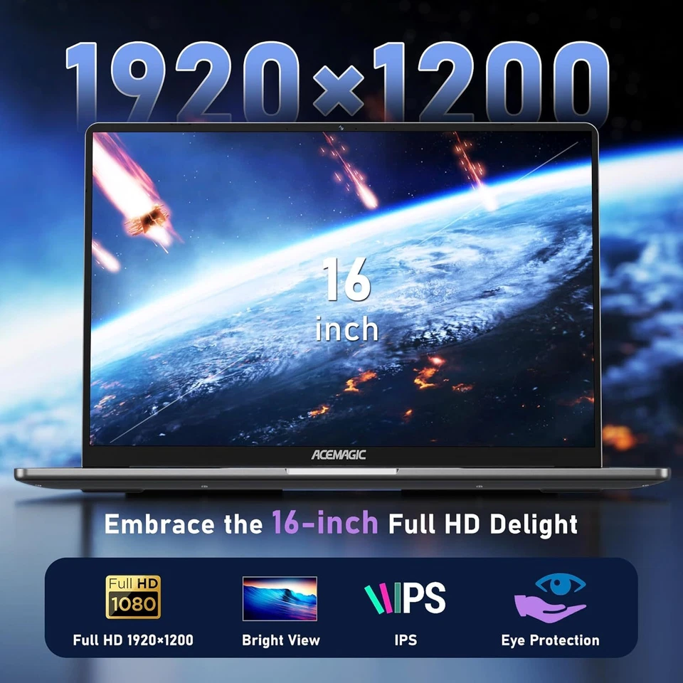 ACEMAGIC AX16 16 Zoll Laptop Intel N97 16GB DDR4 RAM 512GB SSD Notebook BT5 WiFi - Bild 3 von 4