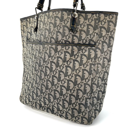 Christian Dior Trotter Canvas Leather Tote Bag Navy Authentic