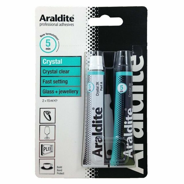 Araldite Crystal 2 X 15ml Tube Clear Epoxy Power Glass Jewellery