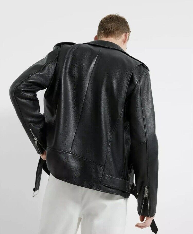 ZARA Men's Genuine Leather Black Moto Jacket. NWOT. Size ZARA Men's Genuine Leather Black Moto Jacket. NWOT. Size