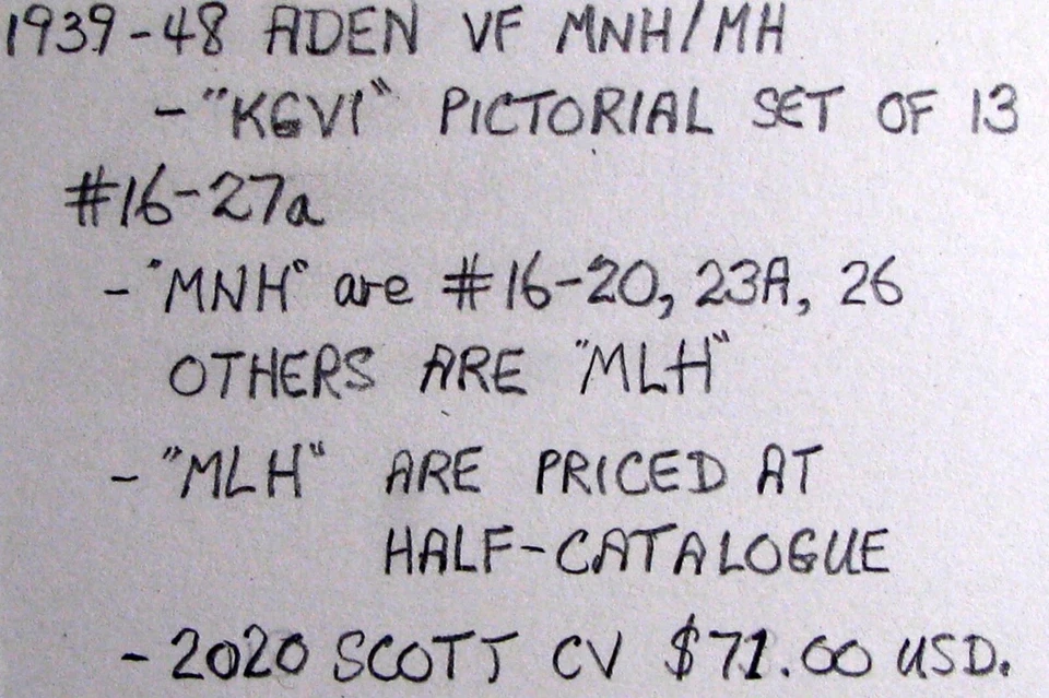 1939-48 ADEN #16-27a: VF  MNH/MH  "KGVI" pictorial set of 13 - Image 2 of 2