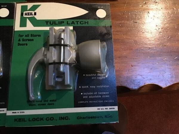 Vintage advertising  TULIP KNOB LATCH Screen or Storm Door, SEALED silver  keil