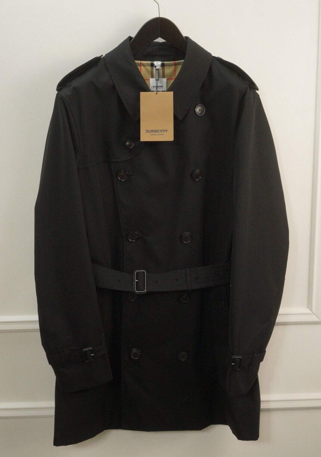 Men Burberry Trench Coat Double Breasted Black Size EU58 UK/US48 image 5