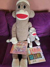 2011 Maxx The Sock Monkey 40" Plush, 2 BOOKS, 1 STICKER  1 Vintage Monkey Lot
