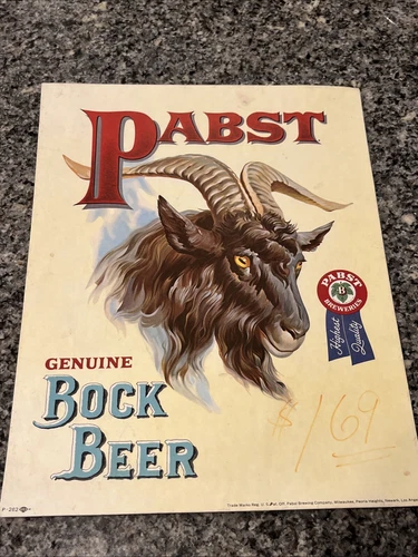 Vintage Pabst Genuine Bock Beer Highest Quality Cardboard Sign 11" x 13.75"