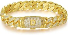 Bracelets for Men Jewellery Gold Plated Initial Letter Cuban Link Chain Luxury