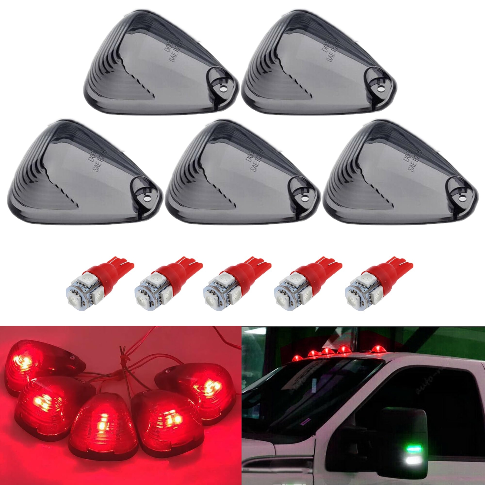 Red Lens Smoke Covers for Cab Marker Roof Running Lights
