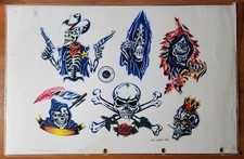 Adam Kaplan Vintage Biker Style Tattoo Flash Sheet 11x17" 1996 Reaper, Skull