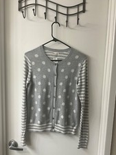 NWT GAP Long Sleeve Knit Cardigan, gray/white,sz.S