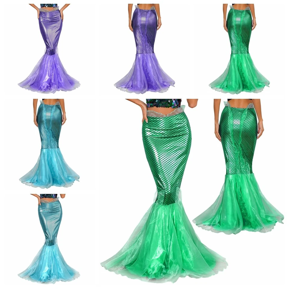 Mujeres Cintura Alta Cola de Sirena Disfraz Maxi Falda Juegos con disfraces Fiesta Largo Envolvente Faldas Foto 2 de 4