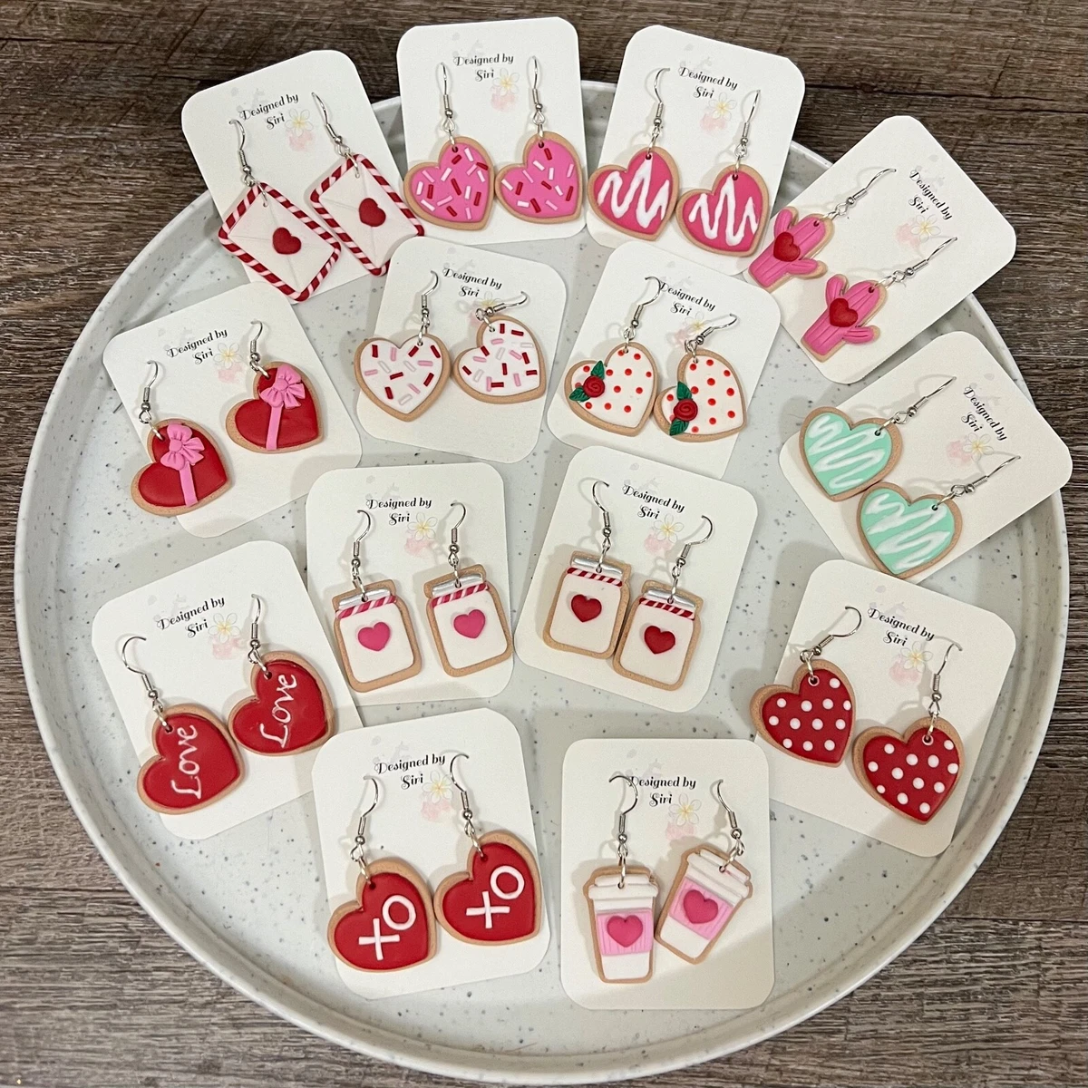 Valentines Day Earrings Pink Red Heart Sweater Cookie Polymer Clay Earrings  Wire