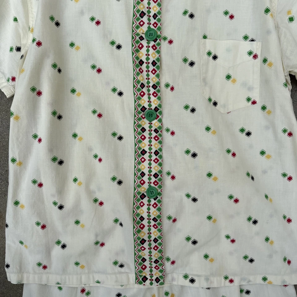 复古 20 世纪 40 年代 50 年代装饰艺术印花睡衣休闲套装连身裤 2 件上衣裤子 — 第 4/4 张图片