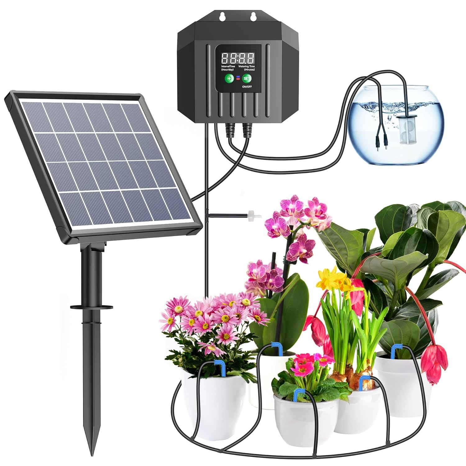 3W Solar Smart Drip Irrigation Kit with Digital Timer and 22 Pieces