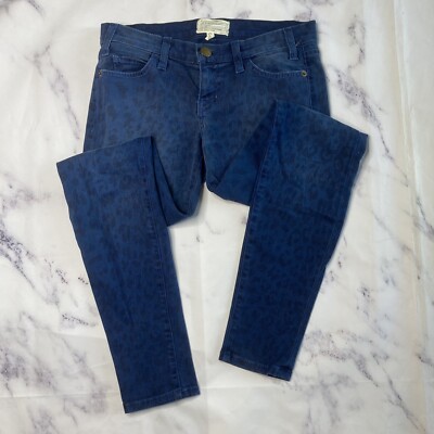 Current Elliot Skinny Jeans Womens Size 0/25 Blue Black Leopard Print Slim F40