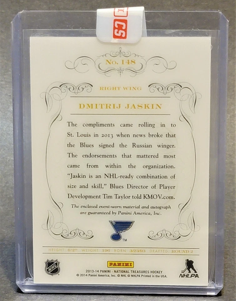 2013-14 Panini National Treasures #148 Dmitrij Jaskin RC 99/99 3 Color Bookend - Image 2 of 2