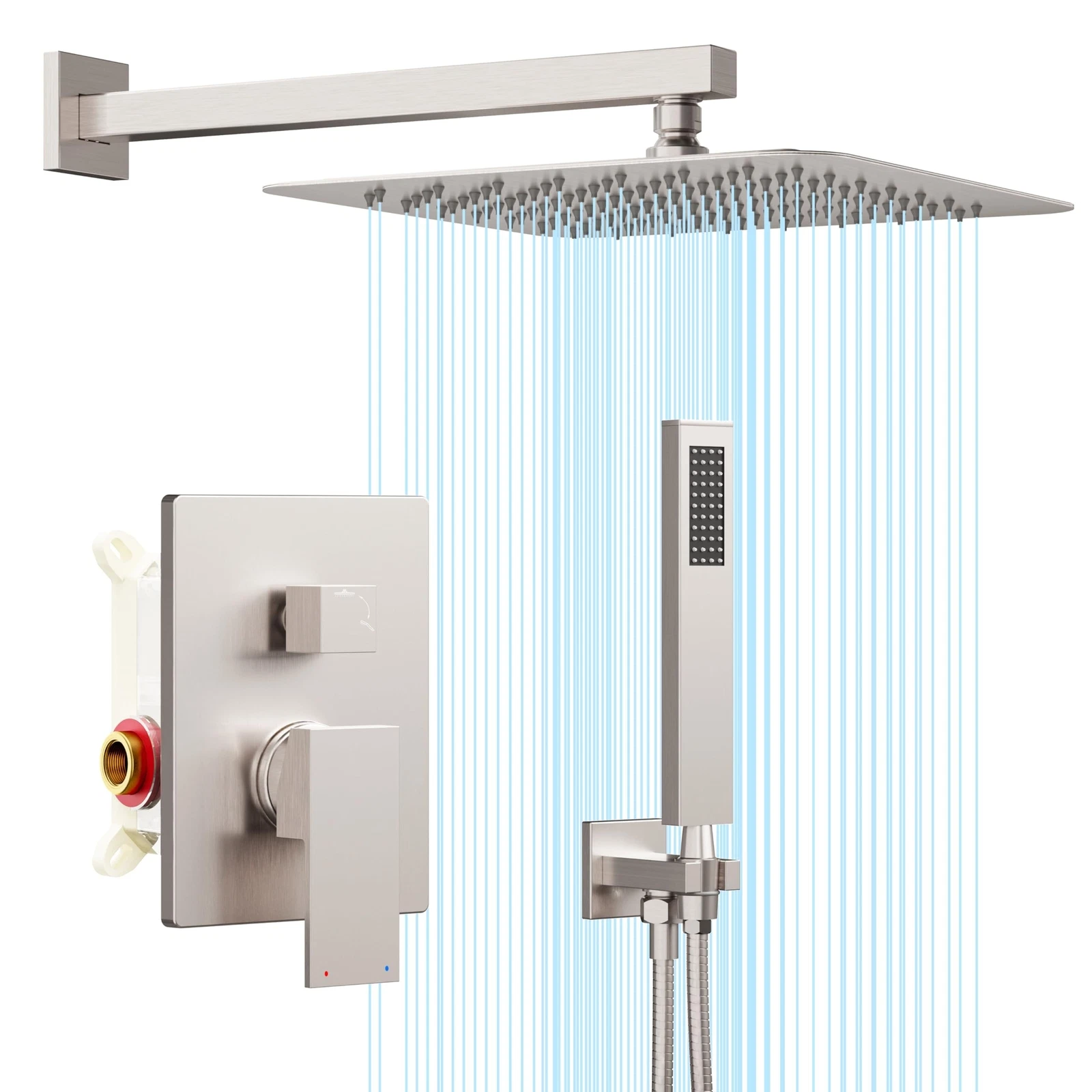 Gabrylly Shower System Brushed Nickel, Rain Shower head with handheld Shower ...